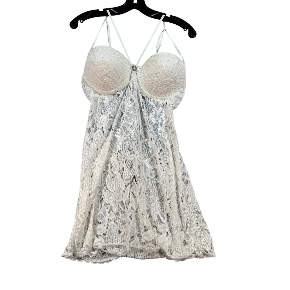 Cinema Etoile Seductivewear White Lace Babydoll Chemise Strappy Back XL‎ Sexy